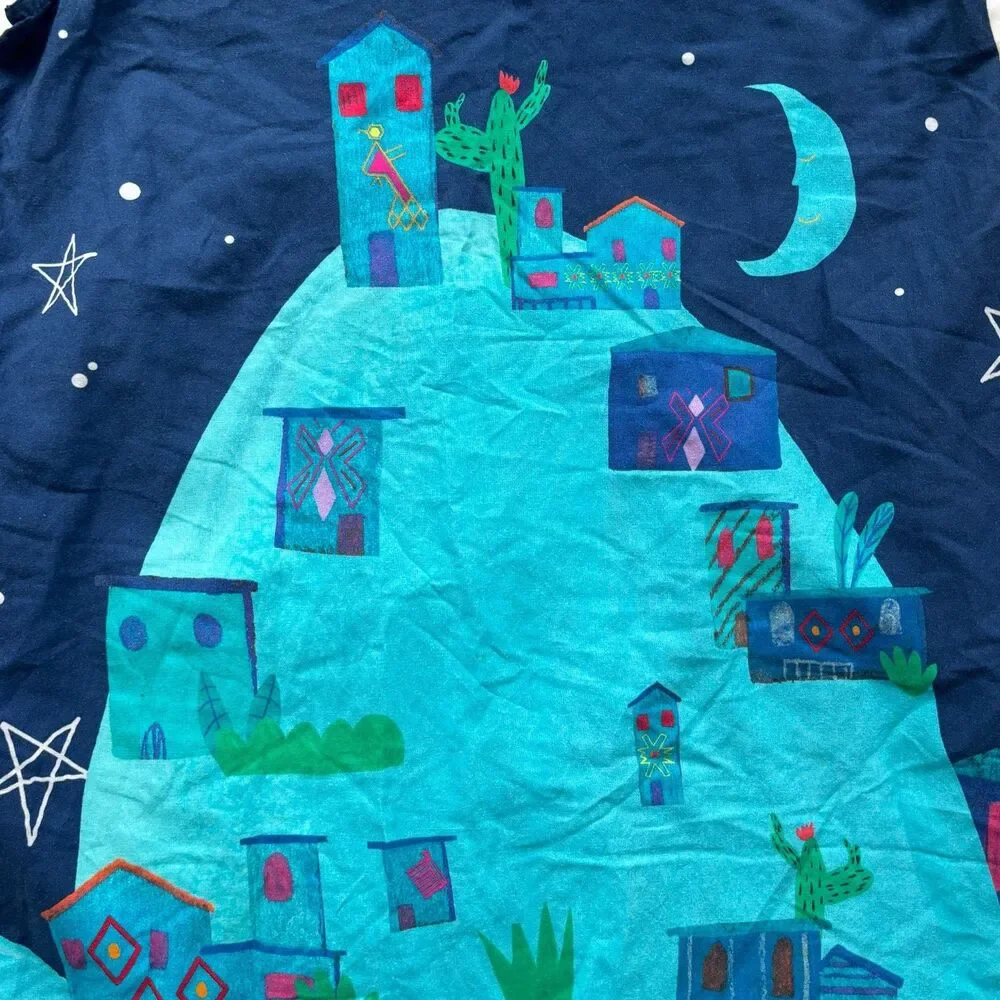 Fabula Girls Size 8 Night Sky Village Print Short Sleeve Cotton A-Line Dress